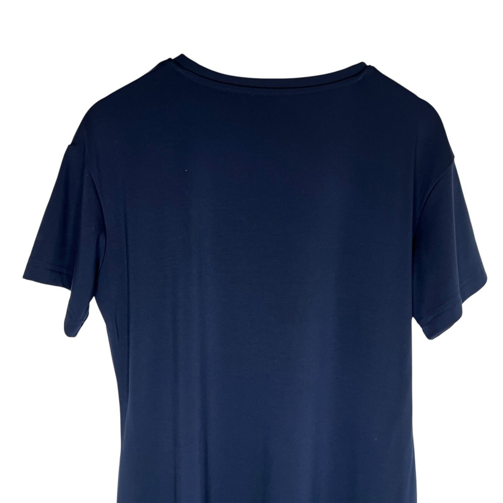 Cozy Earth Brushed Bamboo Short Sleeve Midi Slit Dress in Navy Pockets SZ L - Picture 8 of 13